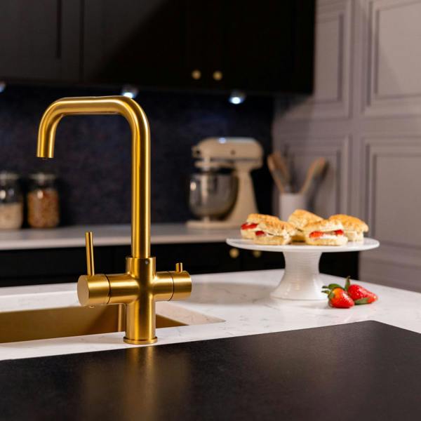 Flode Vier | 4 in 1 Instant Boiling & Filtered Cold Water Tap | Brushed Gold Finish