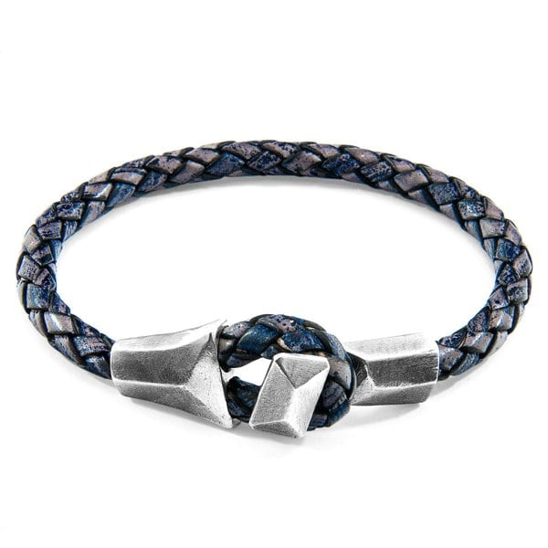 Anchor & Crew Indigo Blue Alderney Silver and Braided Leather Bracelet