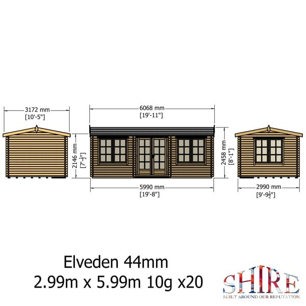 Shire Elveden 10x20 mulitroom log cabin 44mm Cladding - Best Shed