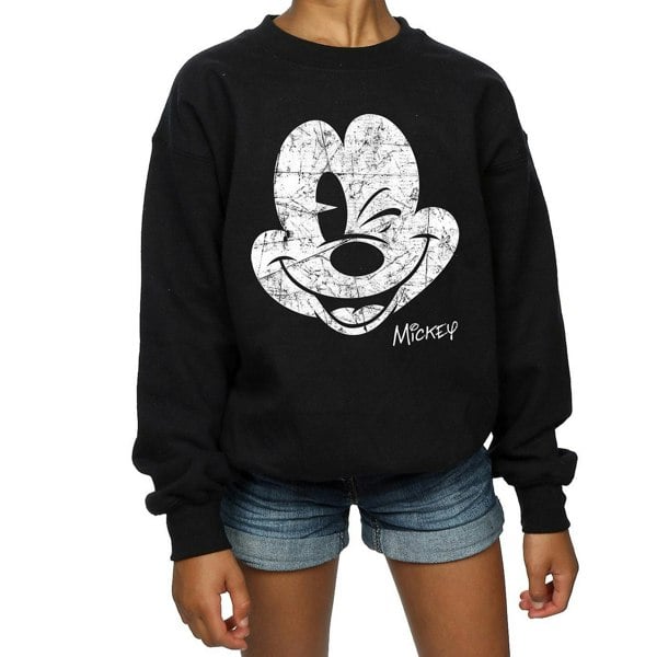 Disney Girls Mickey Mouse Face Cotton Sweatshirt - Black