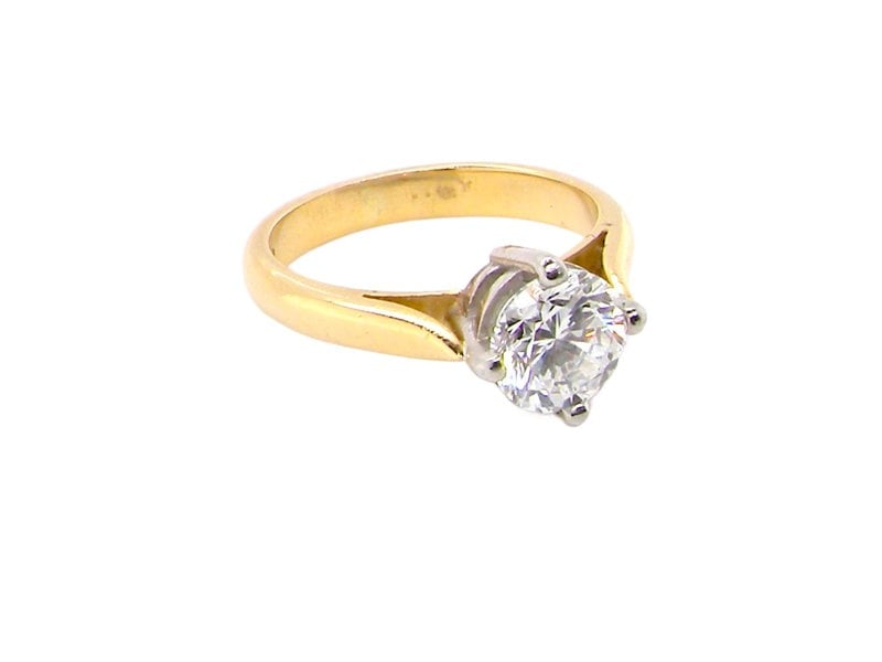 Vintage Tom 18 Carat Yellow Gold Shank, One Carat + Solitaire White Diamond Ring (Certificated)