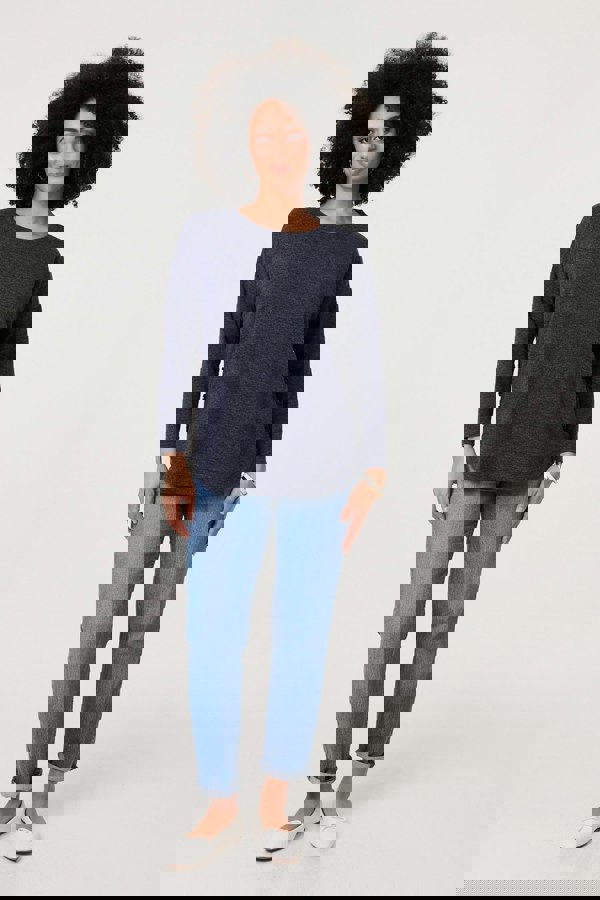 Navy | Relaxed 3/4 Sleeve Button Detail Top
