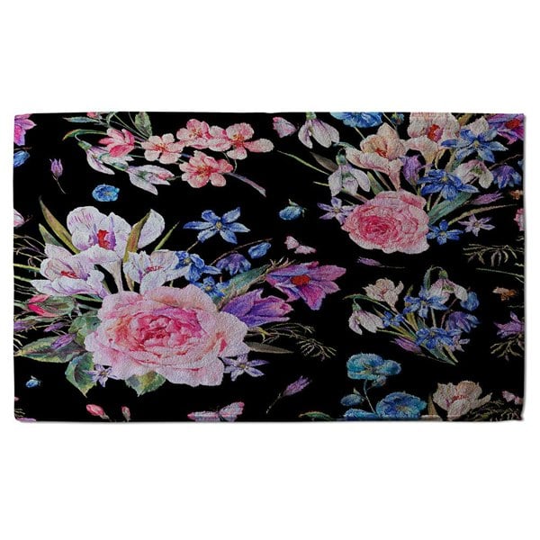 Benjamin Tate Design Bright Pink Flowers on Black (Bath Towel)