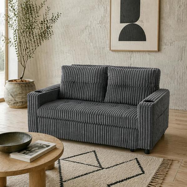 Wyld Haus Noripa Dark Grey Corduroy 2 Seater Click Clack Sofa Bed