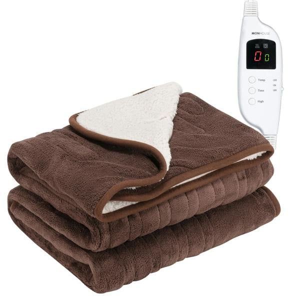 MONHOUSE Heated Electric Throw 9H Timer 9 Heat Setting Shearling Fleece Blanket