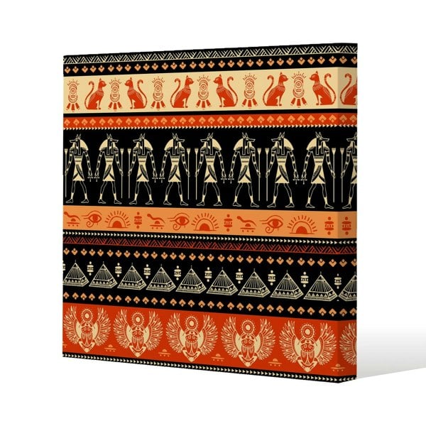 Benjamin Tate Design Egyptian Heiroglyphs in Orange & Black Slim Style Canvas Print  60x60cm , 15mm Slim Real wood.