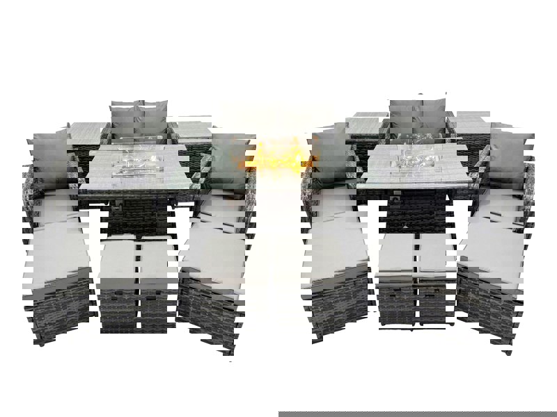 Fimous Garden Outdoor Rattan Furniture Set Rattan Reclining Chair Love Sofa with 4 Stool Side Table Dark Grey Mixed