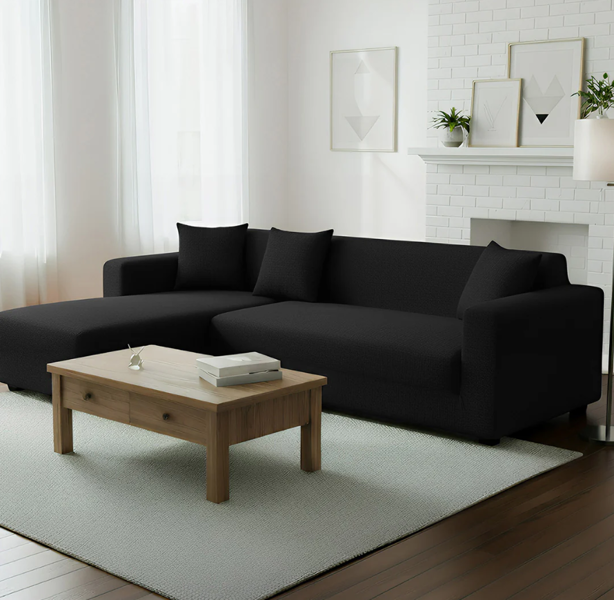 Anyseat 4 Seater Sofa Cover Plain Black Style and Protection For Living Room Sofa Chair Elastic Stretchable Slipcover