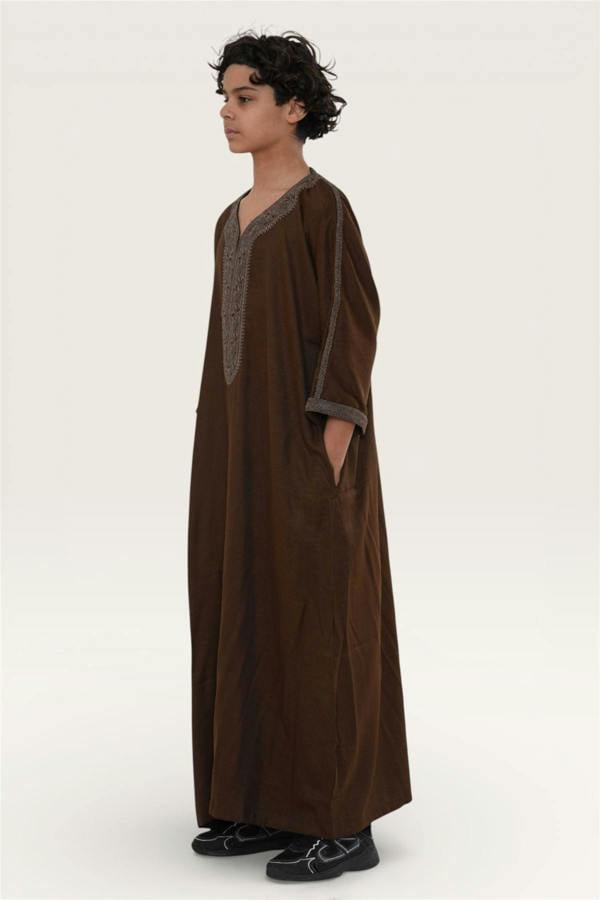Infinity Leather Kids Boys Ramadan Moroccan Thobe Robe Djellaba Gandoura Eid Jubba- K-HM67