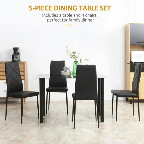 Black 5-piece dining table set with four quilted back chairs