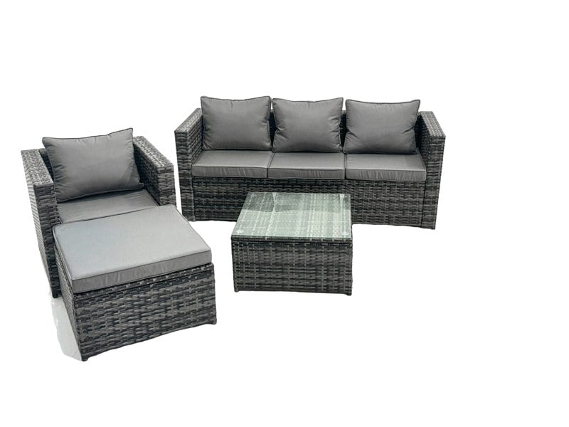 Fimous Lounge Dark Mixed Grey Rattan Sofa Set With Tables Stool Outdoor Garden Furniture Patio 5 Seater