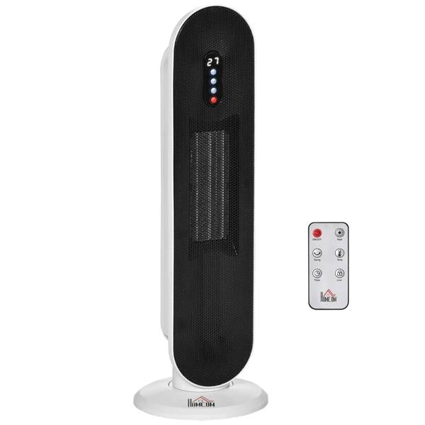 White ceramic tower space heater with digital display and remote control