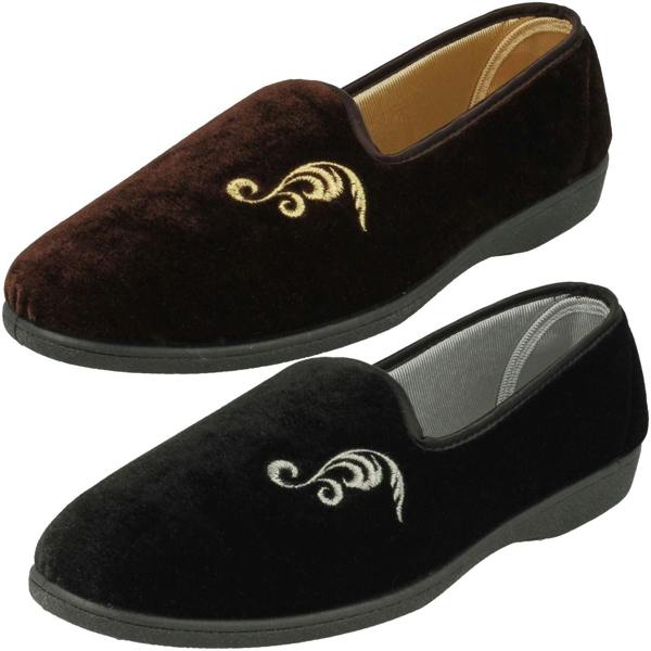 Rosebank Ladies Rosebank Velour Embroided Detailed Slippers Miranda