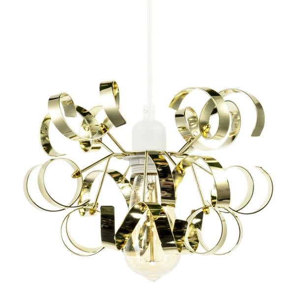 Polished Gold Metal Pendant Shade with Twisting and Curving Strips Image 1