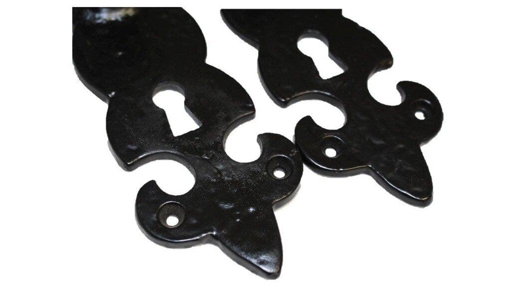 EDH Door Hardware Black Cast Iron Fleur-de-Lys Lever Lock Door Handles  Ornate Antique Internal
