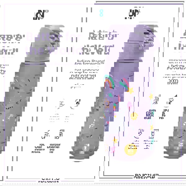 ION8 Leak Proof Kids Water Bottle, Recyclon, Purple Unicorns, 350ml (12oz)