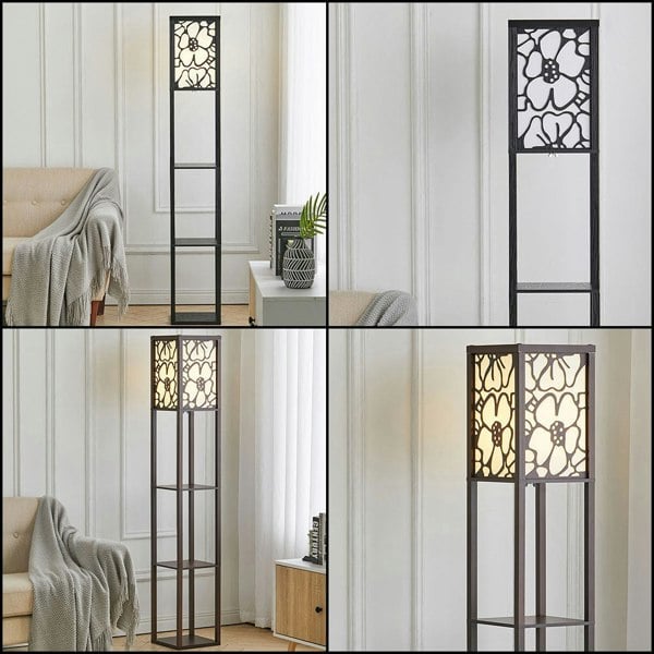 Brown Floor Lamp with Flower Linen Shade 3 Layers Indoor Towered Lamp Floorlamp Living and Home