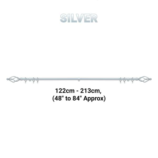 A.Unique Home Small Twisted Metal Extendable Curtain Pole With Rings and Fittings (13/16mm). (Silver (122cm - 213cm, 48" to 84" Approx))