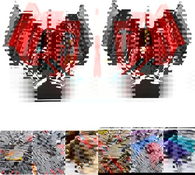 Dyzi Metal Cantilever Tool Box 3-Tier 5-Tray Steel Storage Organizer 43cm Red