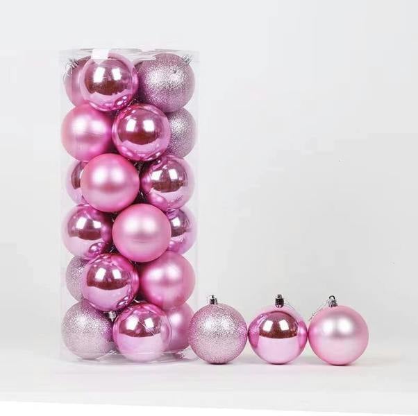 Pale Pink Shatterproof Christmas Baubles in 12 or 24 Pack Sizes, 5cm Tree Decorations image 1