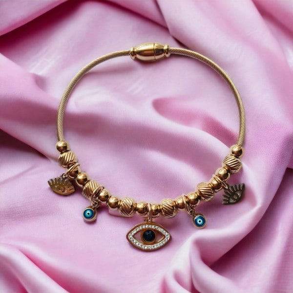 The Colourful Aura Rose Gold Evil Eye Dangle Charms Protection Dangly Bracelet