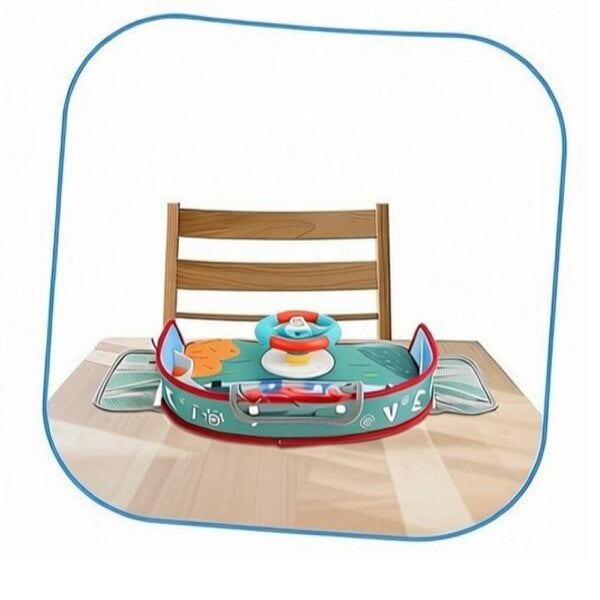 deAO Toys Kids Steering Wheel Toy with Lights & Music – Interactive Car Seat Driving Simulation Toy with Horn, Gear Shift & Travel Strap