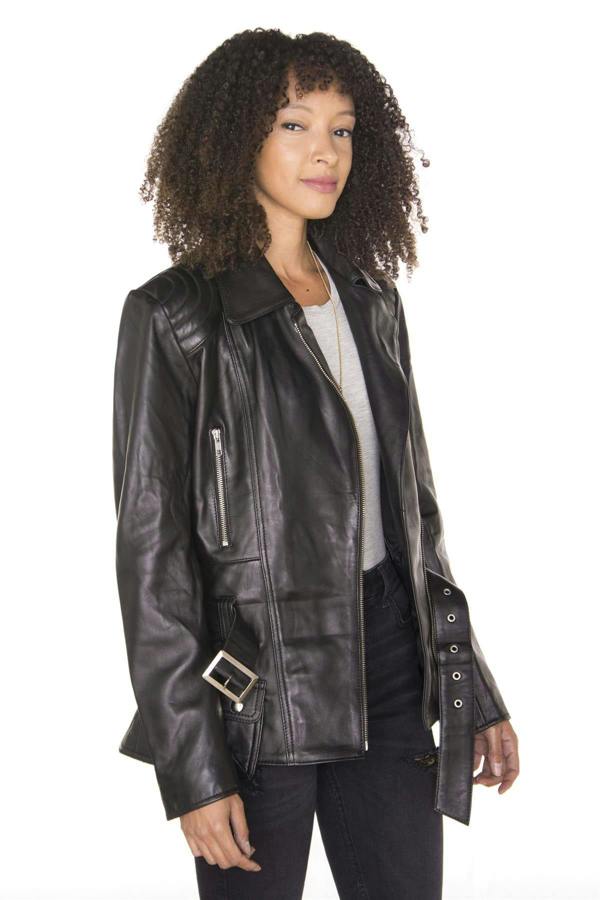 Infinity Leather Womens Long Leather Biker Jacket-Quito