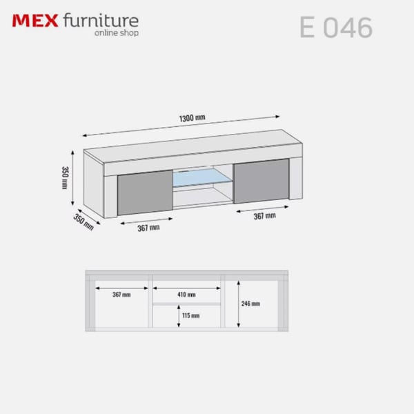 Mex Furniture Striking 130cm TV Unit Sideboard Cabinet with Black Matt Doors and Free LED Lights