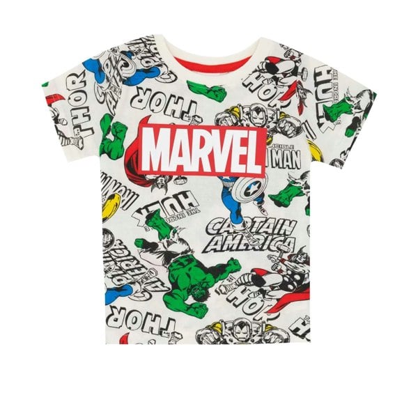 Marvel Boys Superhero Short Pyjama Set - White/Multicoloured