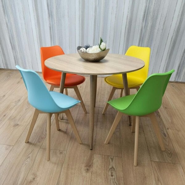 Kosy Koala Dining Table And 4 Chairs Grey Round Table With 4 Grey Plastic Chairs Dining Room Furniture - Beige - Table + 4 mixed colour tulip chair