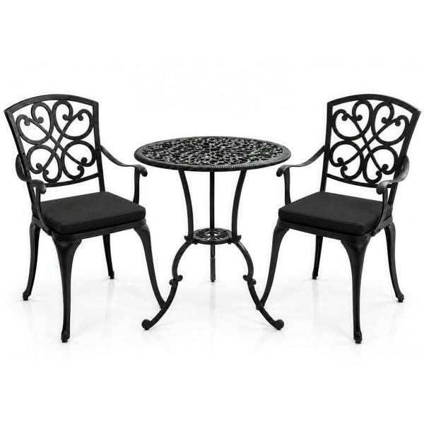 Centurion Supports VIVALDI Black 3-Piece Cast Aluminium Garden Bistro Set - with Black Cushions