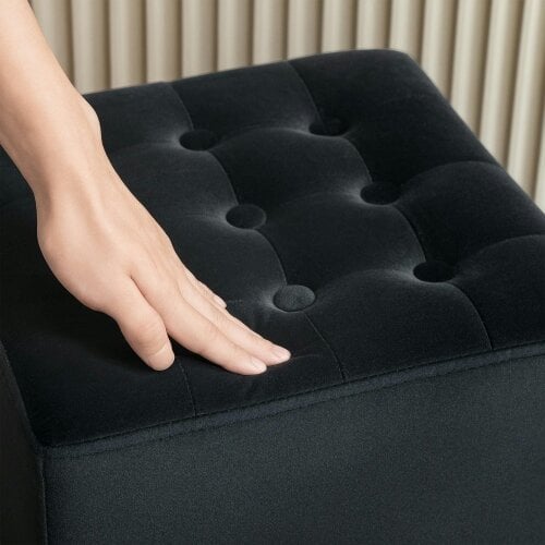 Wyld Haus Liviel Velvet Black Square Ottoman With Soft Upholstered Finish