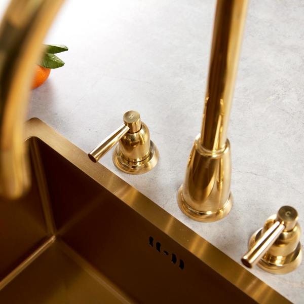 Flode Narvik | Dual Lever 3 Hole Kitchen Tap | Polished Brass Finish