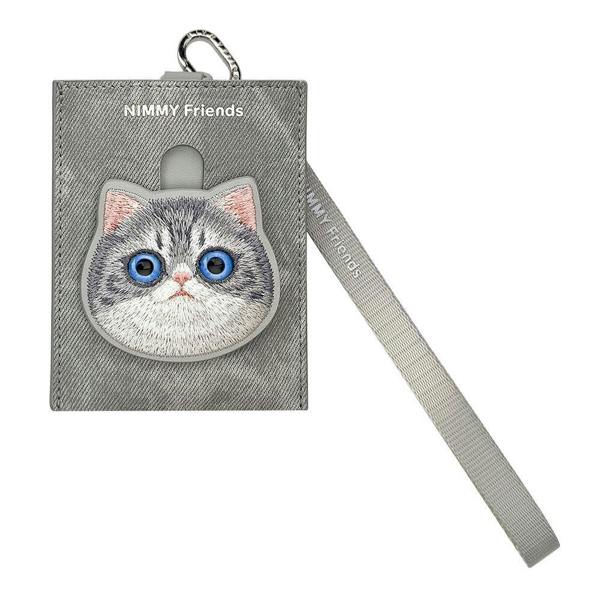 Nimmy Friends Nimmy Big Eye Cute Pet Silver Shaded Cat Face Card Sleeve Holder Grey - N-XDY-KT-023