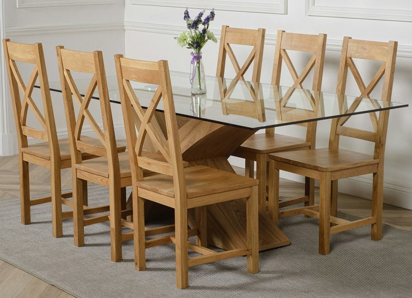 That's Furniture Valencia Oak Large Glass Dining Table & Berkeley Oak Chairs