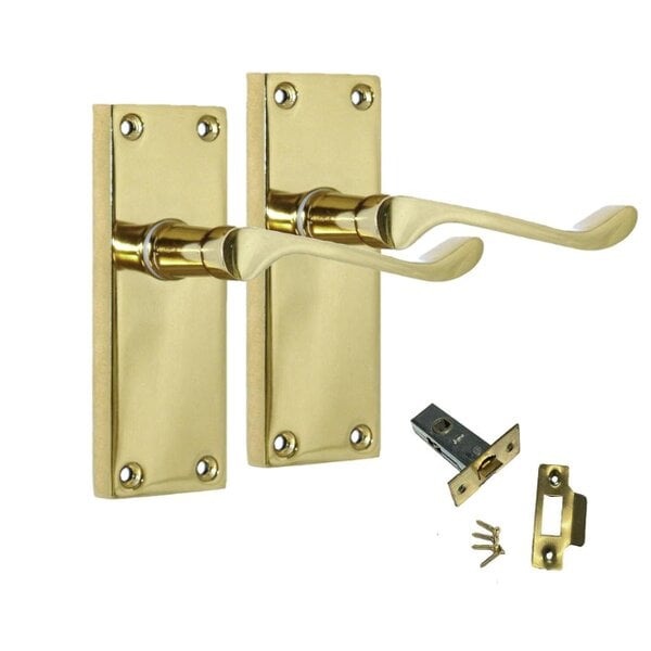 EDH Door Hardware Door Handles Brass Plated Victorian Scroll lever Latch Modern Handles 1 + Latch