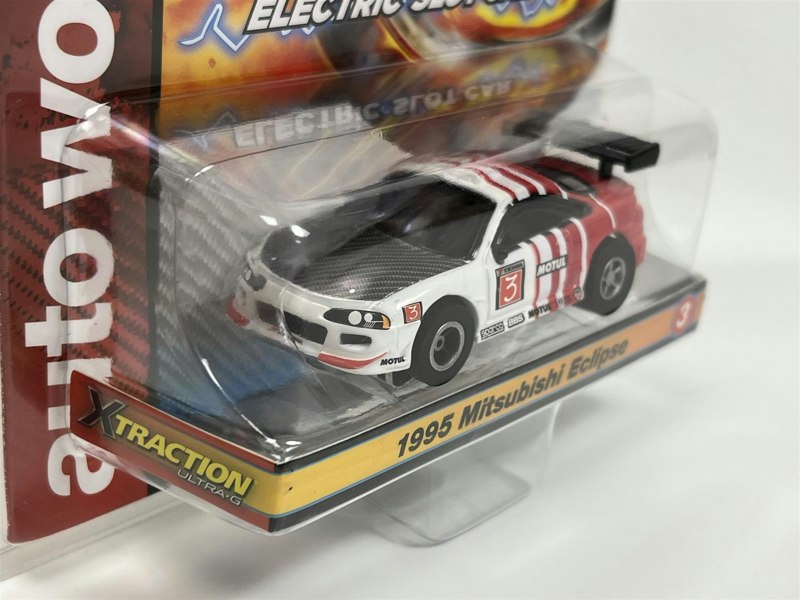 Auto World Slot Cars 1995 Mitsubishi Eclipse White Red HO Scale Slot Car X Traction Auto World SC378-3