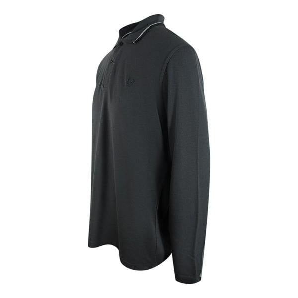 Fred Perry White Twin Tipped Collar Gunmetal Grey Long Sleeve Polo Shirt