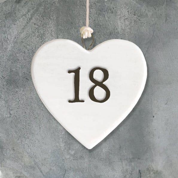 Mini Porcelain Hanging Heart – “18” Birthday Keepsake Elegant Milestone Gift