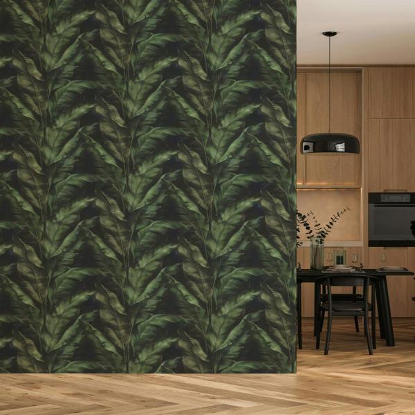 Rasch x Tesa Rio Jungle Leaves Self Adhesive Peel and Stick Textured Wallpaper, Green