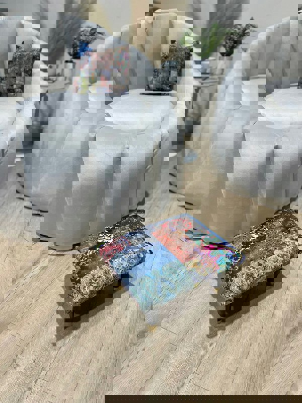 ISTOOLS Small Demask Footrest Pouffe – Handmade Velvet Footstool UK | ISTOOLS