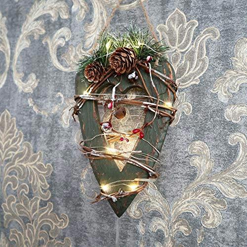 19cm Green Wooden LED Heart Hanging Ornament with Warm White Lights image 6