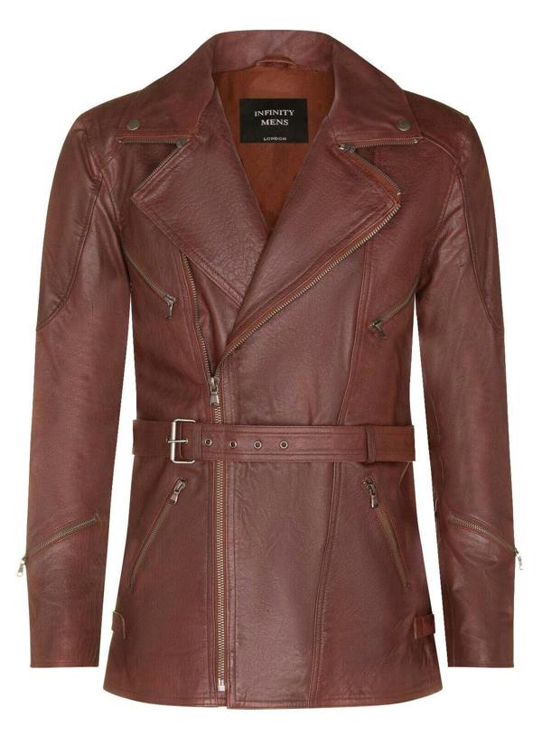 Infinity Leather Mens Cross Zip Mid-Length CE Armour Biker Jacket