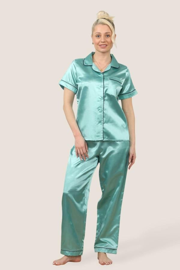 Luxe Satin Short Sleeve PJ Set – Mint Dream Comfort