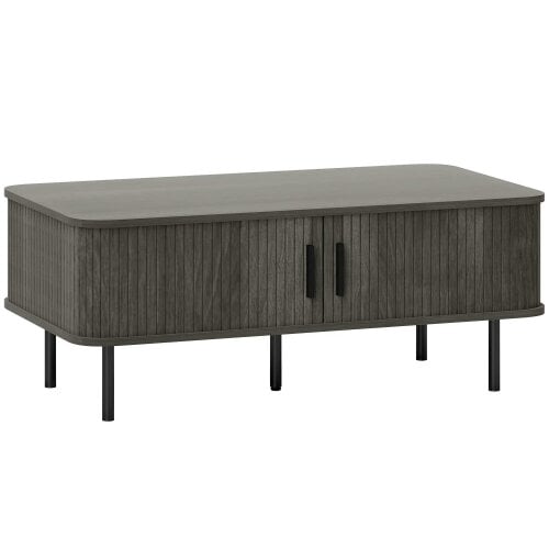 Bobobiy Coffee Table with Storage, Rectangular Coffee Table with Elevated Base, Grey Wood-Effect