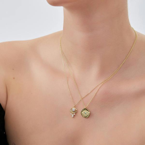 Spero London Eye Coin and Rectangular Chain Sterling Silver Evil Eye Necklace Set