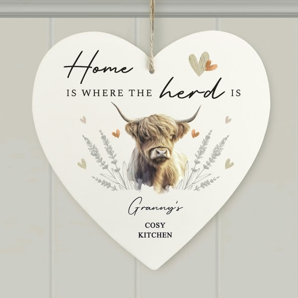 Personalised Memento Company Personalised Highland Cow Hanging Heart Ornament