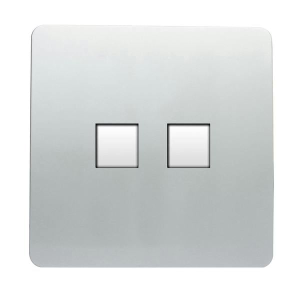 Trendi Switch 2 Gang RJ45 Cat 5e PC Ethernet & Telephone Slave Sockets in Platinum Silver