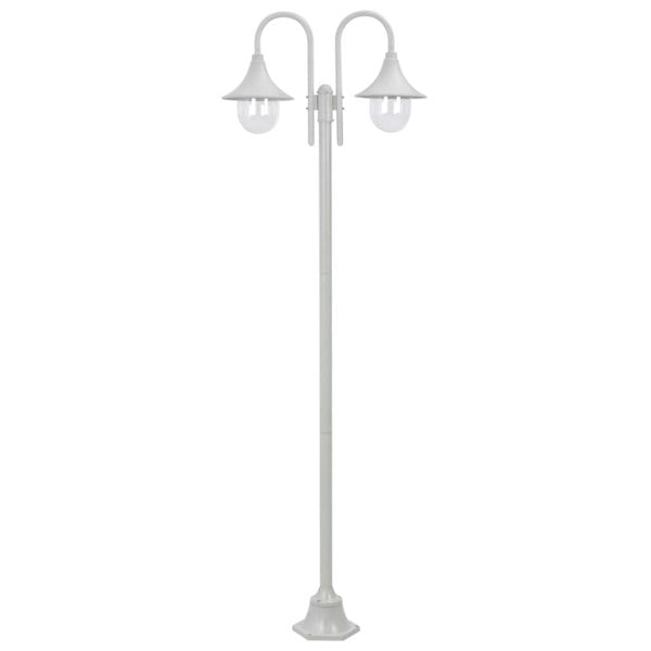 Berkfield Garden Post Light E27 220 cm Aluminium 2-Lantern White