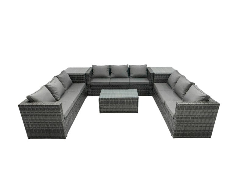 Fimous Outdoor Rattan Garden Furniture Lounge Sofa Set With Oblong Coffee Table And 2 Side Tall Table